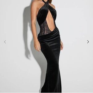 MURCI Vera Velour Black Lace & Velvet Maxi Halter Dress Size 10